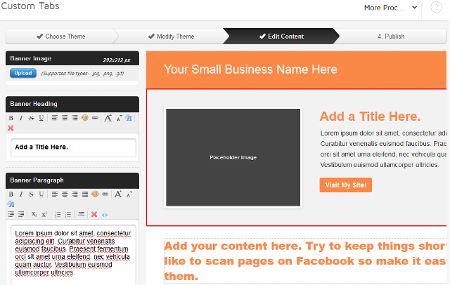 Edit elements to create custom Facebook tabs Edit elements to create custom Facebook tabs