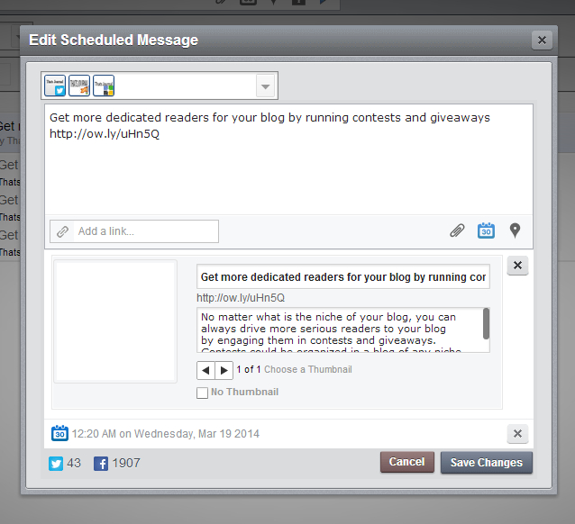 Edit scheduled message in HootSuite dashboard