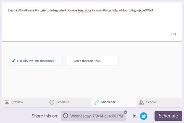 Enable or disable Klout link shortener