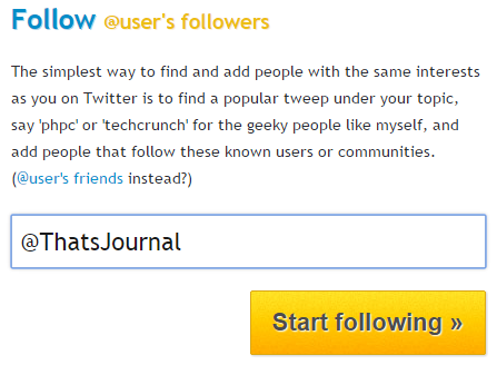 Enter Twitter account from which you want to follow followers in Tweepi
