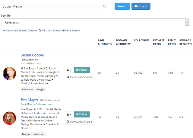 Find influencers based on keywords in BuzzSumo