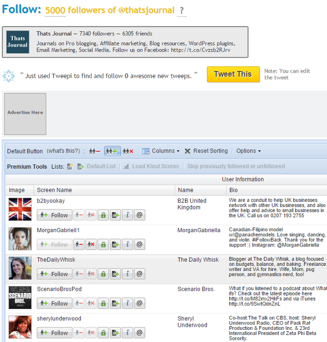 Follow the followers of a particular Twitter account in Tweepi