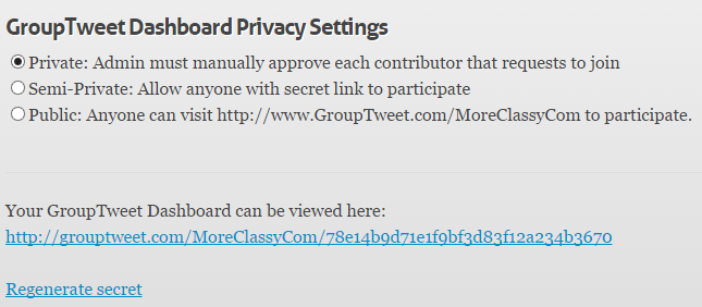 GroupTweet privacy settings GroupTweet privacy settings