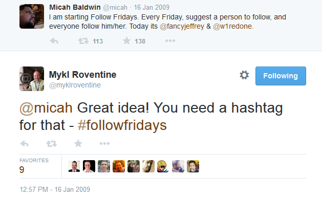 Hashtag idea for Follow Friday tweet by Mykl Roventine