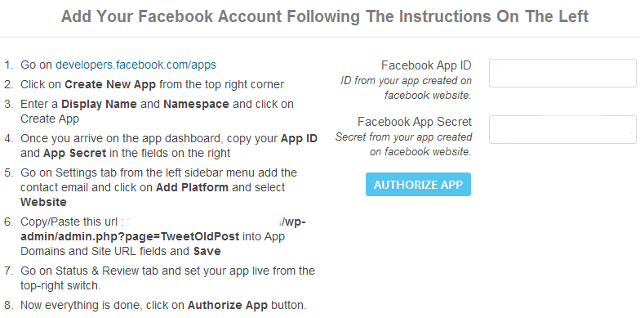 Instructions to add Facebook account for sharing posts