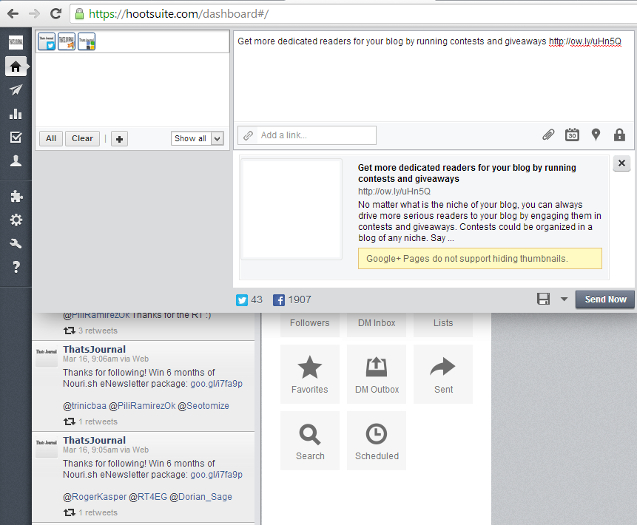 Link preview for message in HootSuite