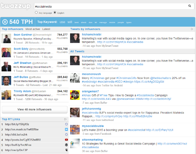 Monitor Twitter hashtags, keywords in real-time using Twazzup