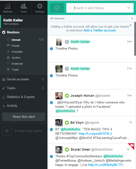 Monitor name of a person using Mention
