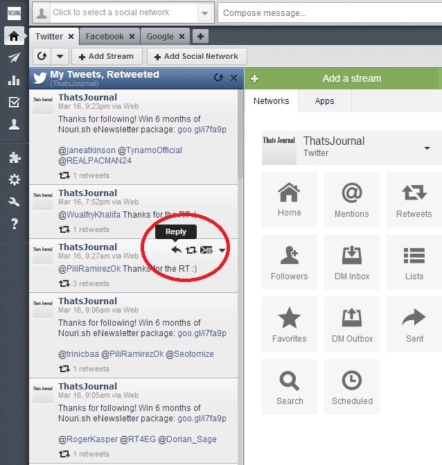 Options for Retweets stream for Twitter in Hootsuite