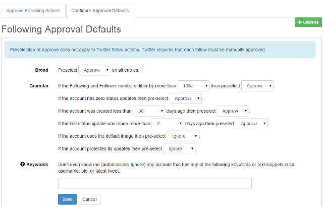 Pre-select options to approve new followers in SoicalOomph