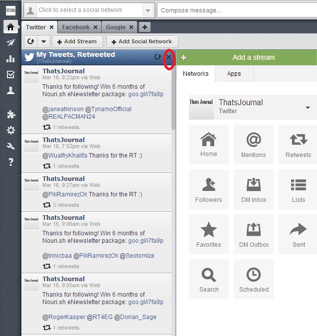 Remove a stream in Hootsuite dashboard