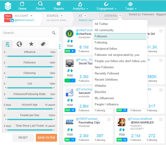 Select Criteria to view members in SocialBro Select Criteria to view members in SocialBro