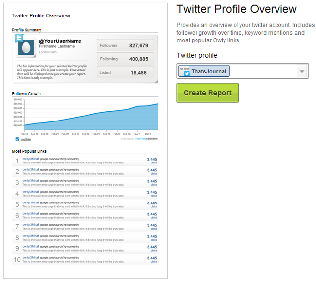 Select Twitter account, click on Create Report in HootSuite Select Twitter account, click on Create Report in HootSuite