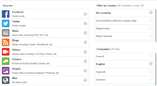 Select sources to monitor in Mention