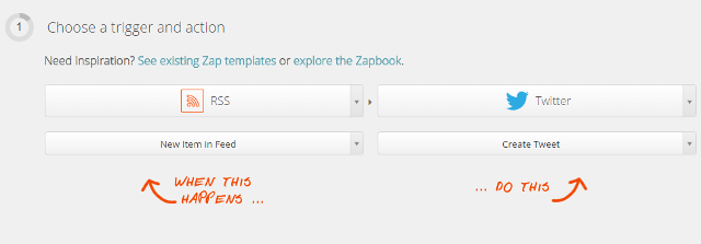 Select trigger and action in Zapier Select trigger and action in Zapier