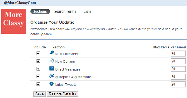 Send custom Twitter email notifications using NutshellMail