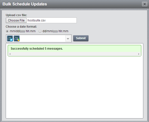 Successfully scheduled 5 messages in HootSuite Successfully scheduled 5 messages in HootSuite