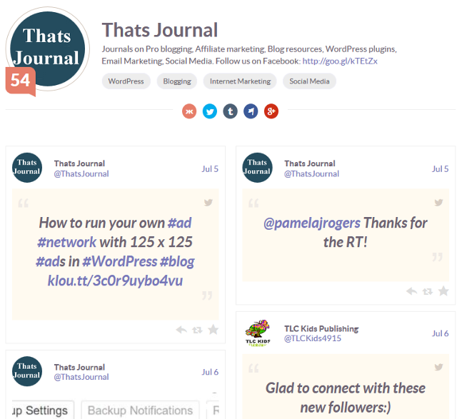 Thats Journal Klout profile page