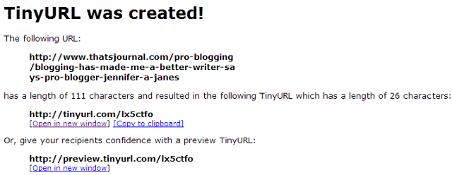 Tiny URL created with preview feature