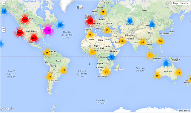 Twitter users you are following in Google map in FollowerWonk