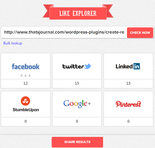 View number of social media shares using Like Explorer