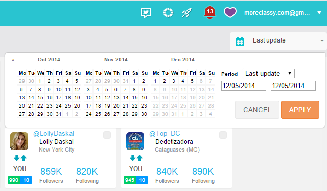 View results based on last update, custom date range in SocialBro View results based on last update, custom date range in SocialBro