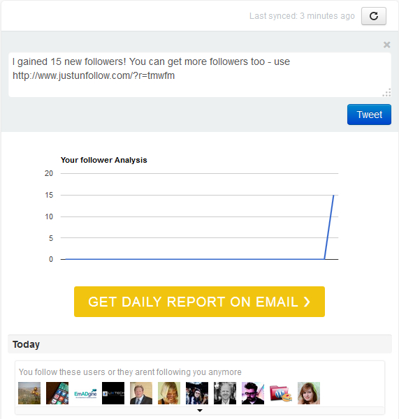 Who followed me section in JustUnfollow, free Twitter unfollowers manager
