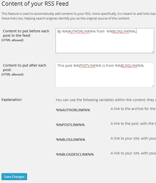 Add HTML content in RSS feed in WordPress SEO by Yoast plugin Add HTML content in RSS feed in WordPress SEO by Yoast plugin