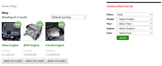 Add Car Parts, Accessories Filter Widget In WooCommerce