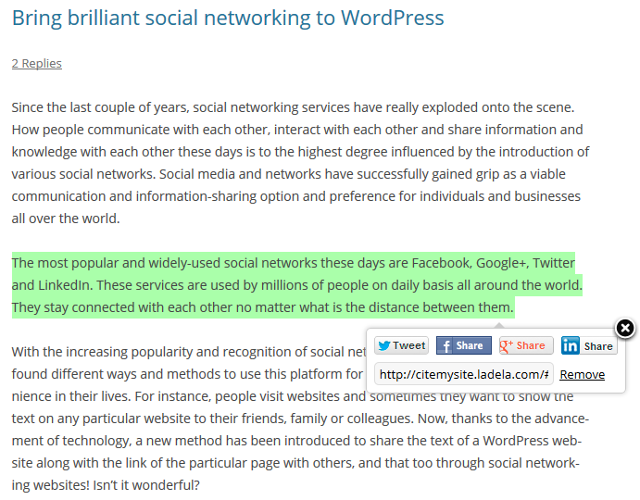 WordPress Plugin to Select and Share Text in Social Media WordPress Plugin to Select and Share Text in Social Media