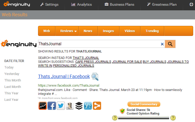 Enginuity search displays results based on social relevance