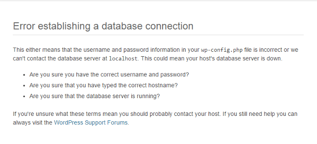 Error establishing a database connection in WordPress blog