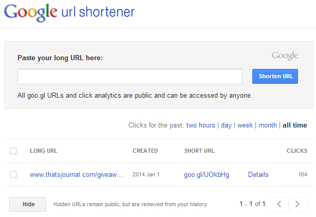 Generate short URL in Google URL shortener
