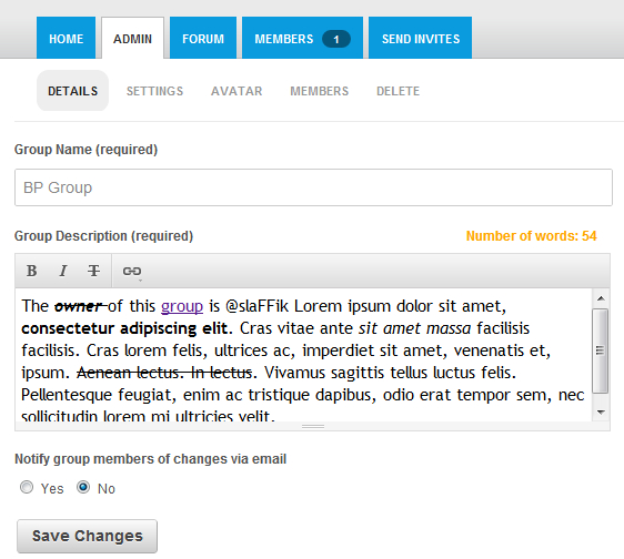 Enable Text Editor In Group Description Field In BuddyPress