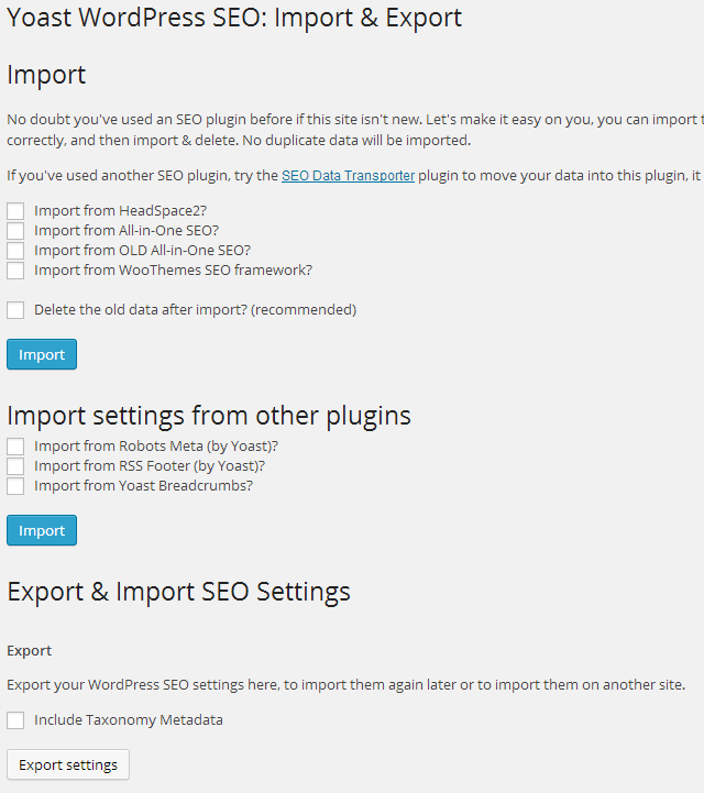 Import and export settings for WordPress SEO by Yoast plugin Import and export settings for WordPress SEO by Yoast plugin