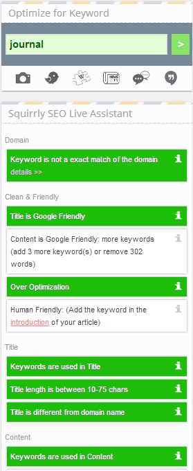 Keyword research in Squirrly SEO Live Assistant