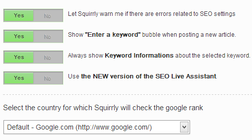 Options in Squirrly SEO WordPress plugin
