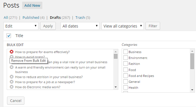 Remove posts from Bulk Edit in WordPress Remove posts from Bulk Edit in WordPress