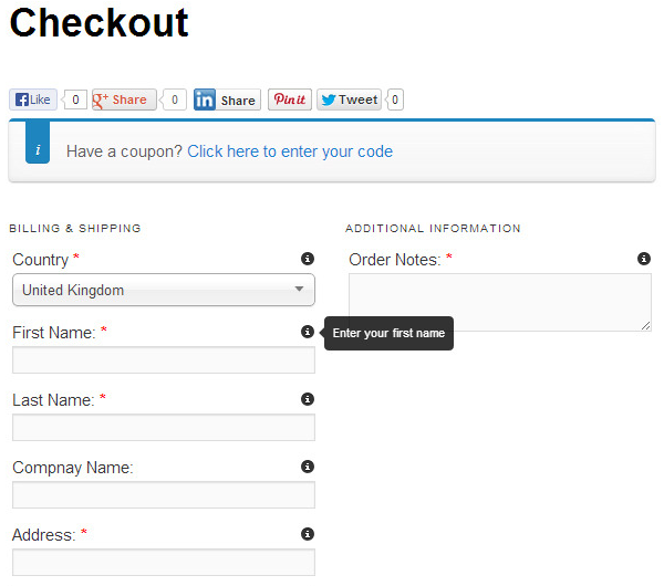 Tooltips for customers in checkout page in WooCommerce store