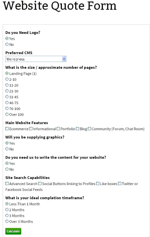 User enters details in price calculator form User enters details in price calculator form