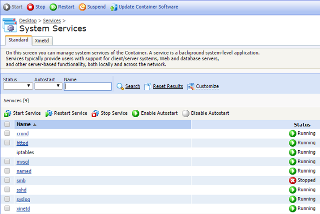 MySQL service is running in Virtuozzo Power panel