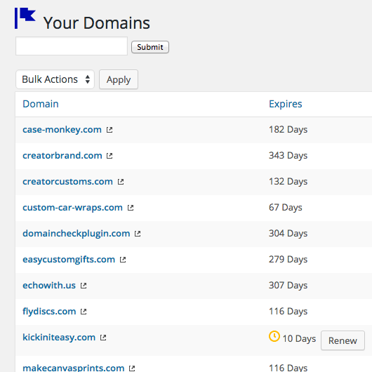 Renew expiring domain names from Domain Check