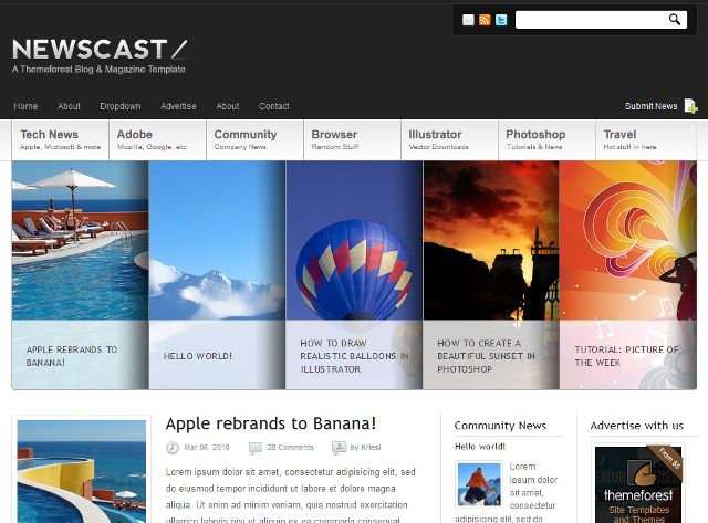 Tableless design Magazine WordPress theme with jQuery submit news form