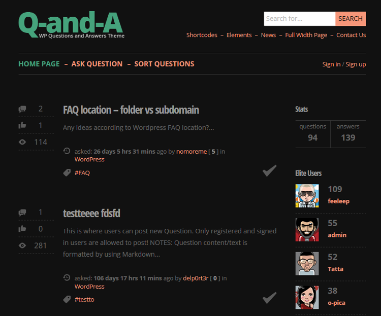 Q-and-A WordPress Theme