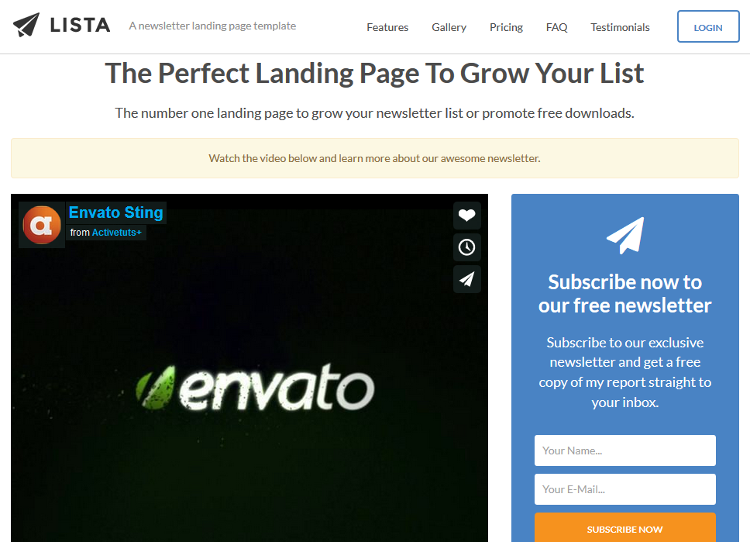 Lista Landing Page Template