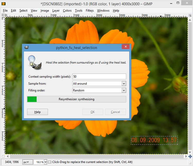 Resynthesizer is synthesizing your image