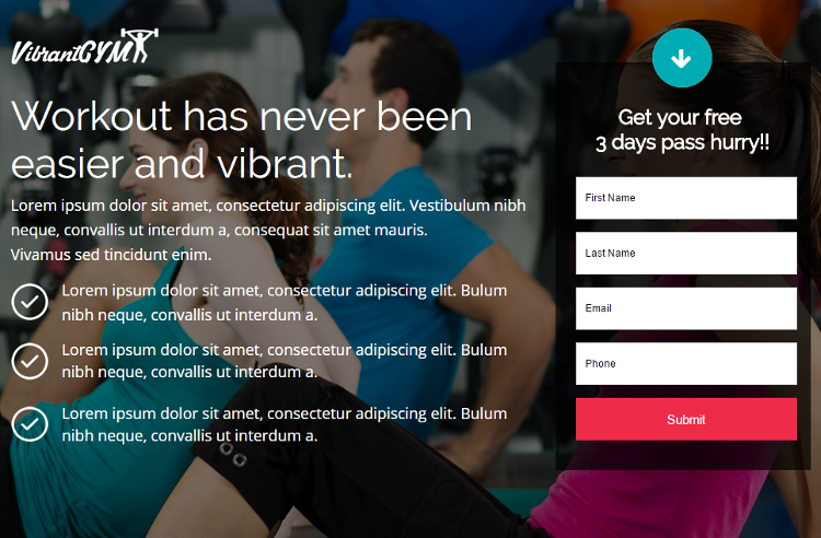 VibrantGYM Pagewiz Landing Page Template