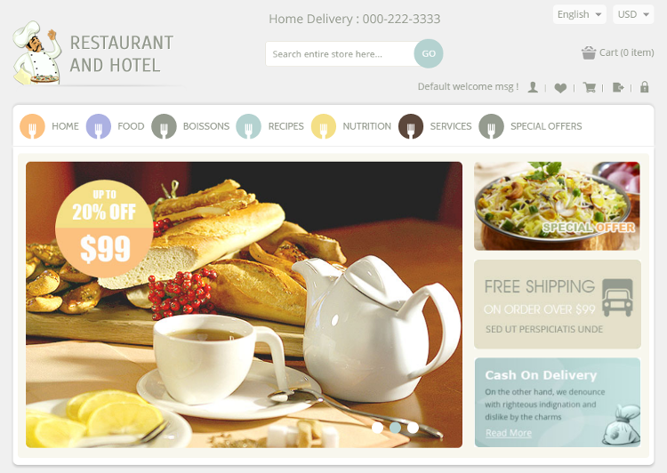 Restaurant and Hotel Magento Theme Restaurant and Hotel Magento Theme