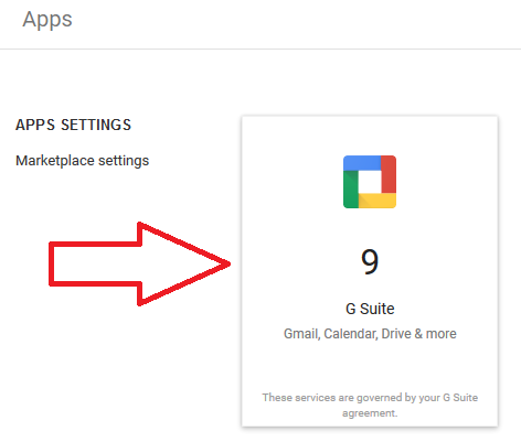 In Apps Settings Page click on G Suite Gmail, Calendar, Drive & more In Apps Settings Page click on G Suite Gmail, Calendar, Drive & more