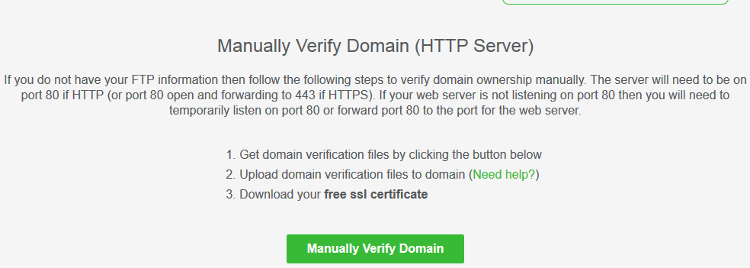 Manually Verify Domain HTTP Server in SSL for Free